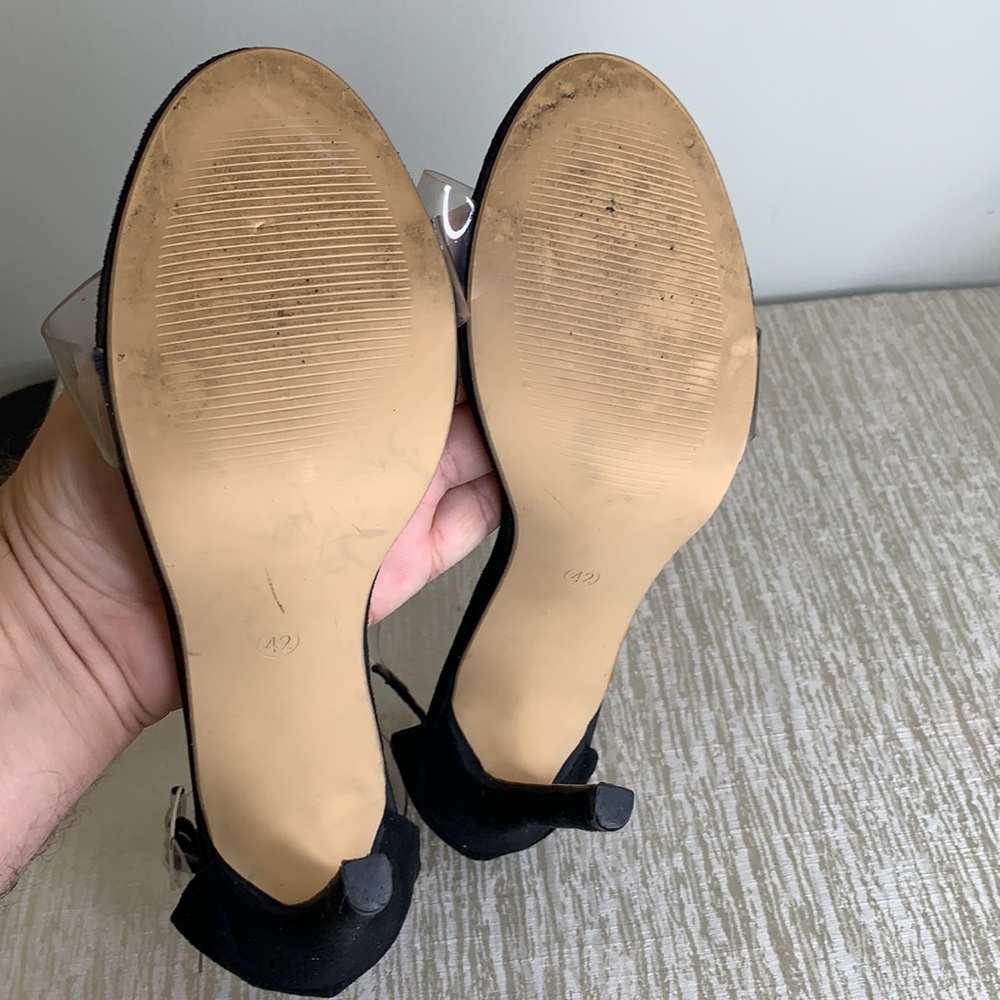 QUEEN SHOES BLACK CLEAR HEELS SIZE 12 - Picture 9 of 10